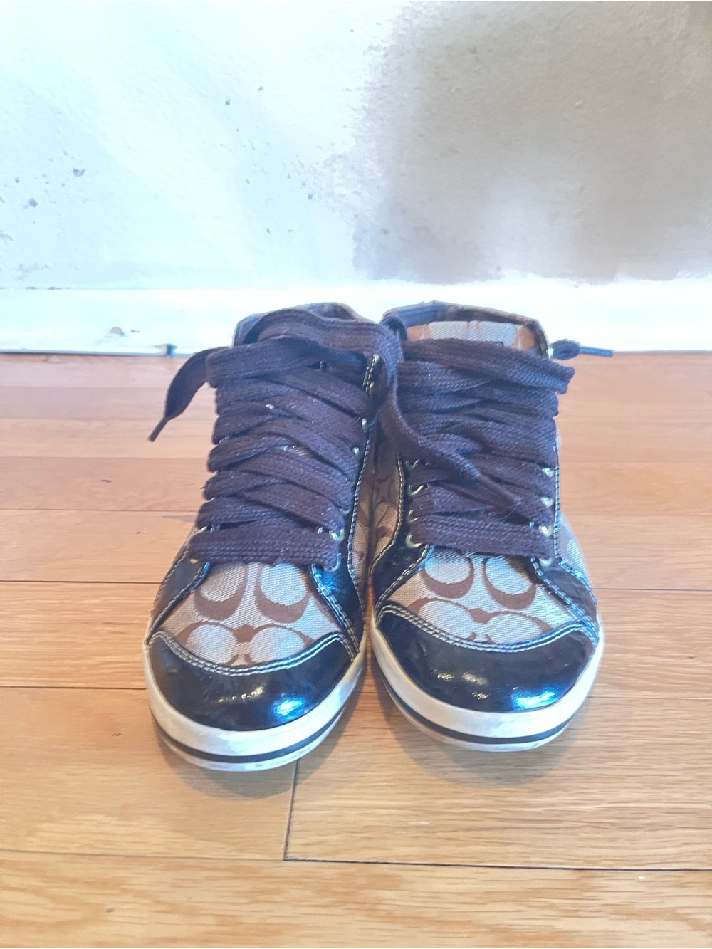 Coach womens Brown Signature High-Top Sneakers with Logo Detail - Picture 3 of 8
